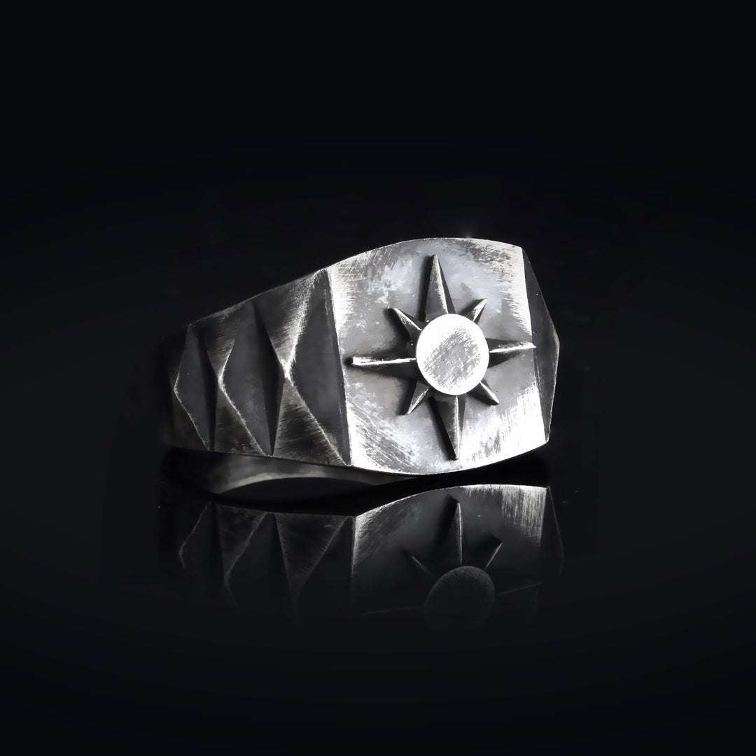 14K Solid Gold North Star Men Ring EY5