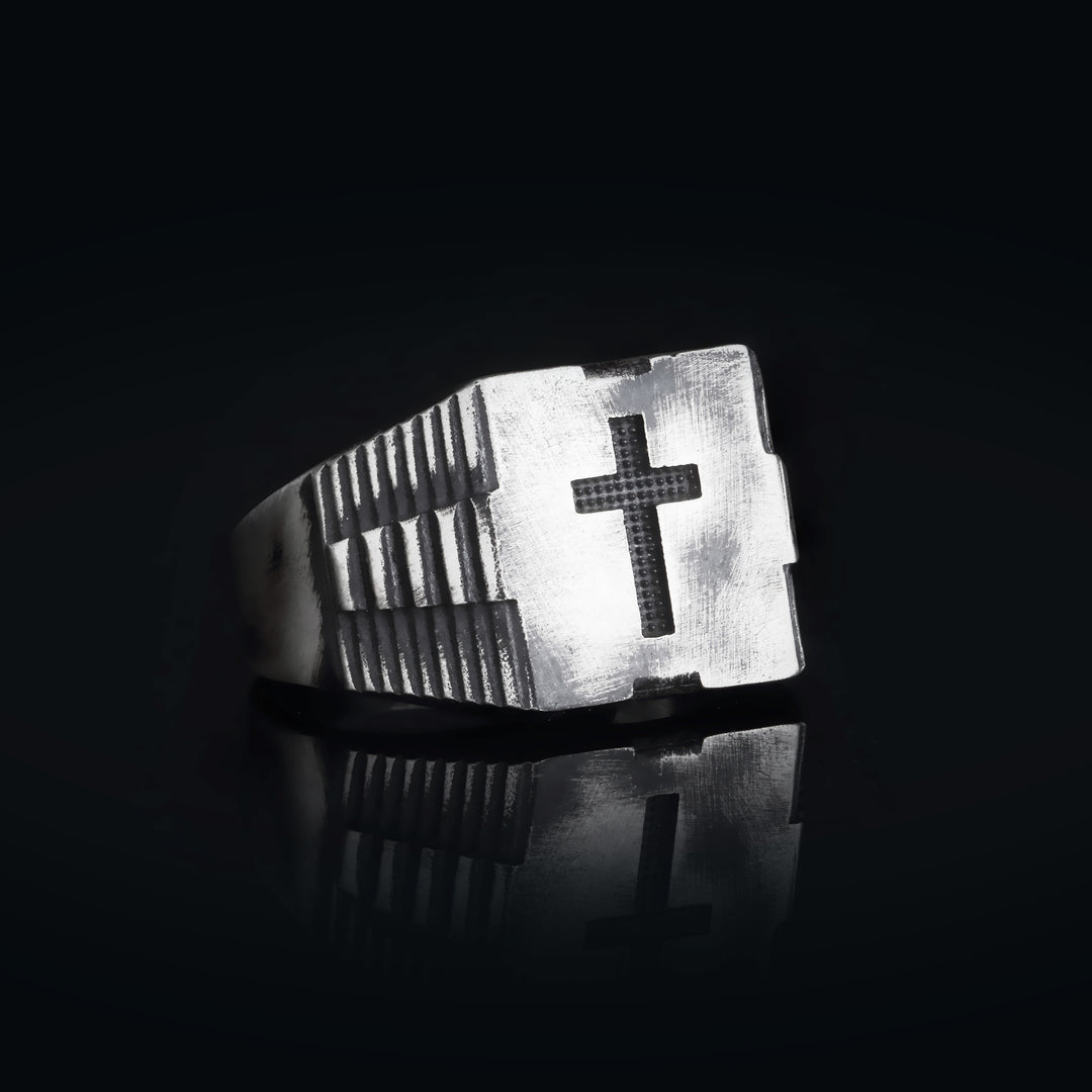 14K Solid Gold Men Cross Ring EY4