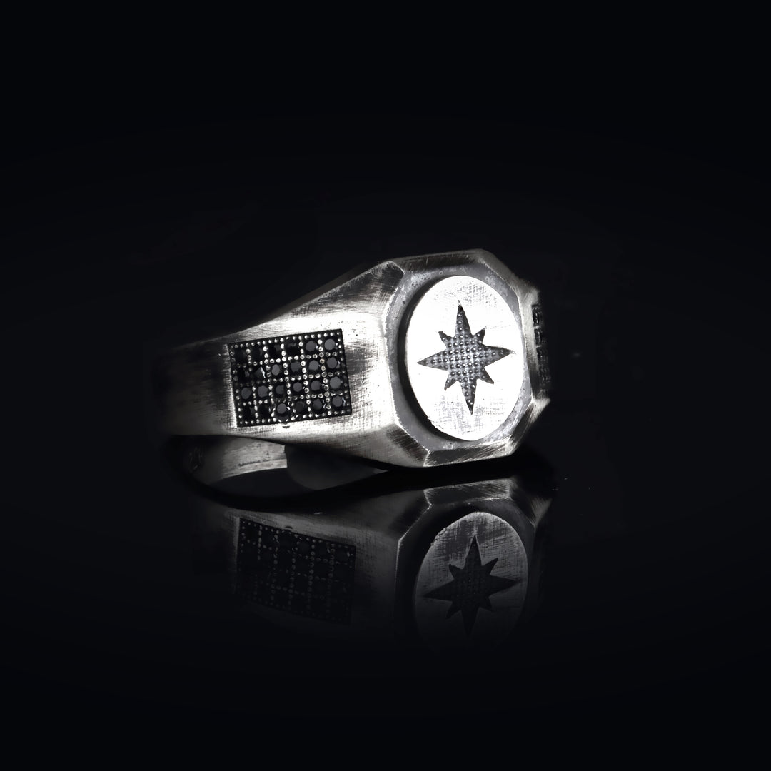 14K Solid Gold North Star Men Ring EY2