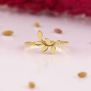 14K Solid Gold Leaf Ring Y255