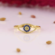 14K Solid Gold Evil Eye Ring Y253