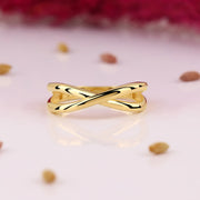 14K Solid Gold Criss Cross Ring Y98