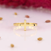 14K Solid Gold Cross Ring Y80