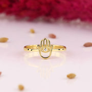 14K Solid Gold Hamsa Ring Y57