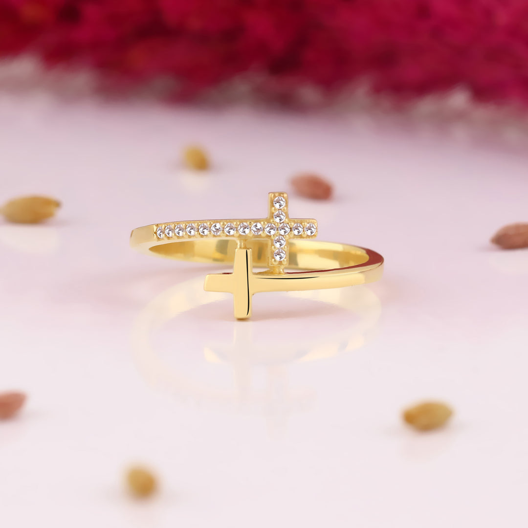 14K Solid Gold  Cross Ring Y75