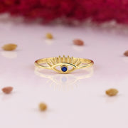 14K Solid Gold Evil Eye Ring Y257