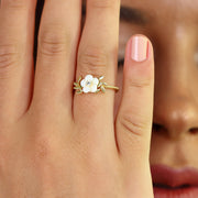 14K Solid Gold Magnolia Ring Y266