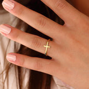 14K Solid Gold Plain Cross Ring Y67