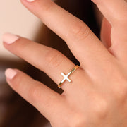 14K Solid Gold Cross Ring Y80