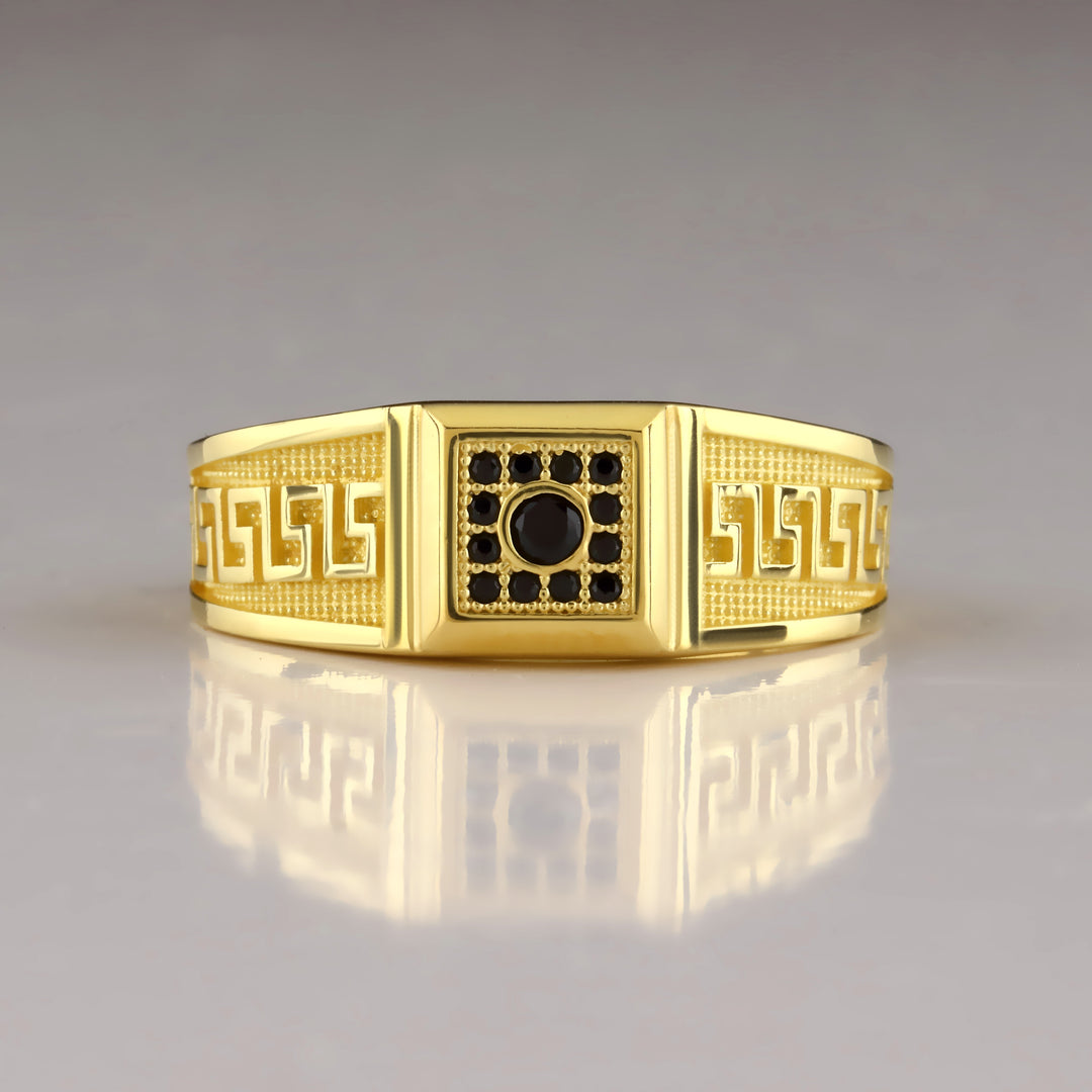 14K Solid Gold Greek Men Ring EY3