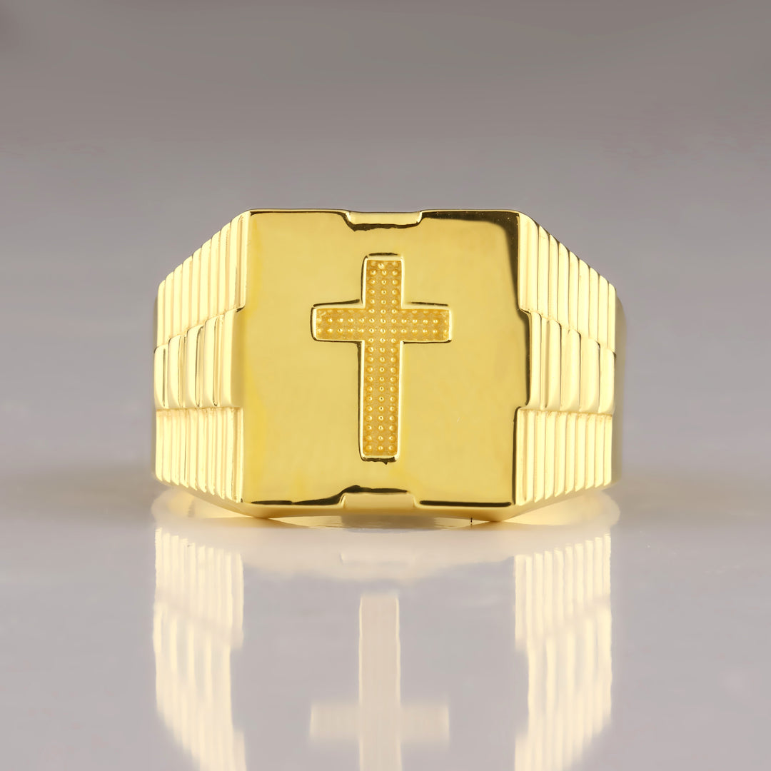 14K Solid Gold Men Cross Ring EY4