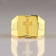 14K Solid Gold Men Cross Ring EY4