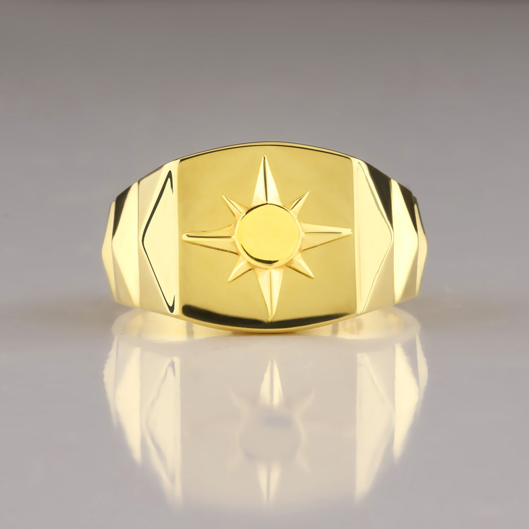 14K Solid Gold North Star Men Ring EY5