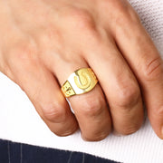 14K Solid Gold Horseshoe Men Ring EY30