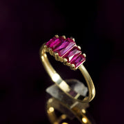14K Solid Gold Ruby Baguette Ring Y204