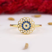 14K Solid Gold Evil Eye Ring Y304