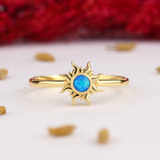 14K Solid Gold Opal Sun Ring Y292