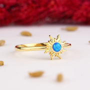14K Solid Gold Opal Sun Ring Y292