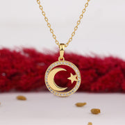 14K Solid Gold Moon Star Necklace K132