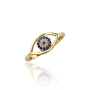 14K Solid Gold Evil Eye Ring Y276