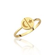 14K Solid Gold Moon And Star Ring Y279