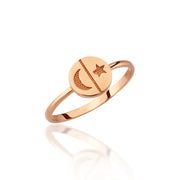 14K Solid Gold Moon And Star Ring Y279
