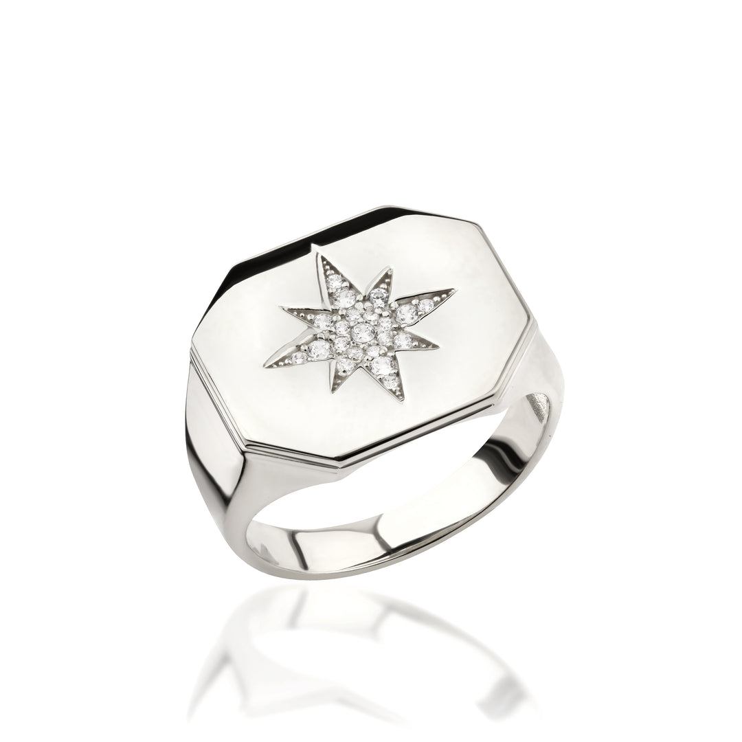 14K Solid Gold North Star Men Ring EY24