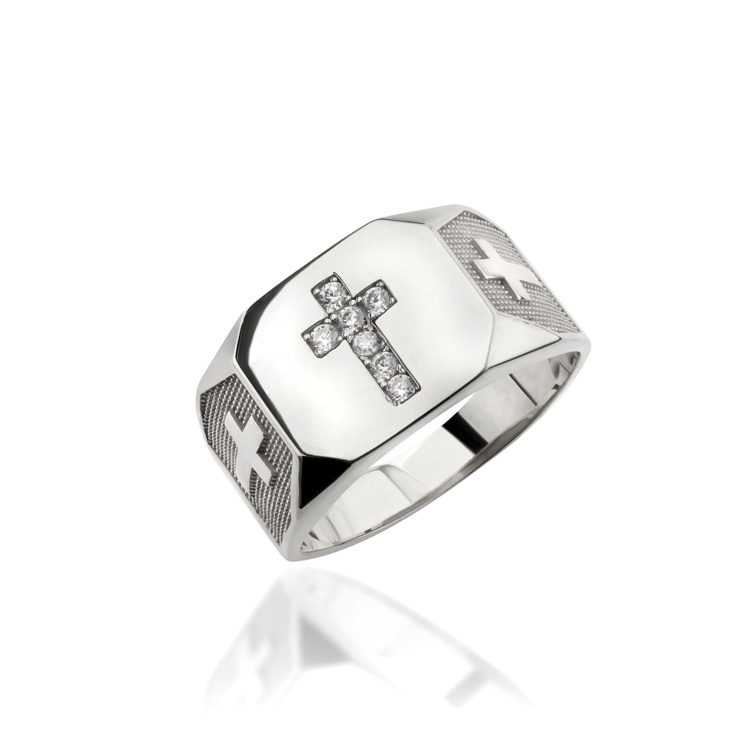 14K Solid Gold Men Cross Ring EY25