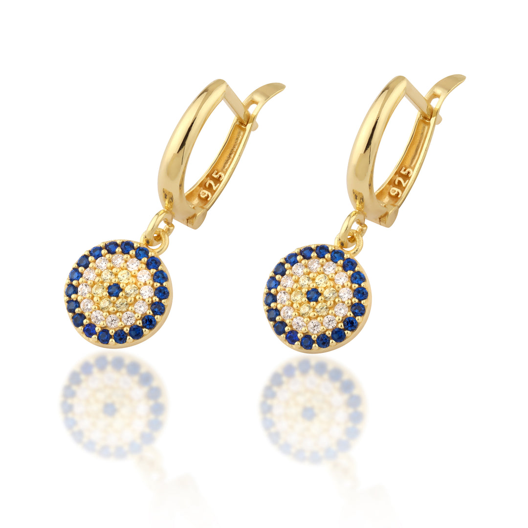 14K Solid Gold Evil Eye Earrings E24