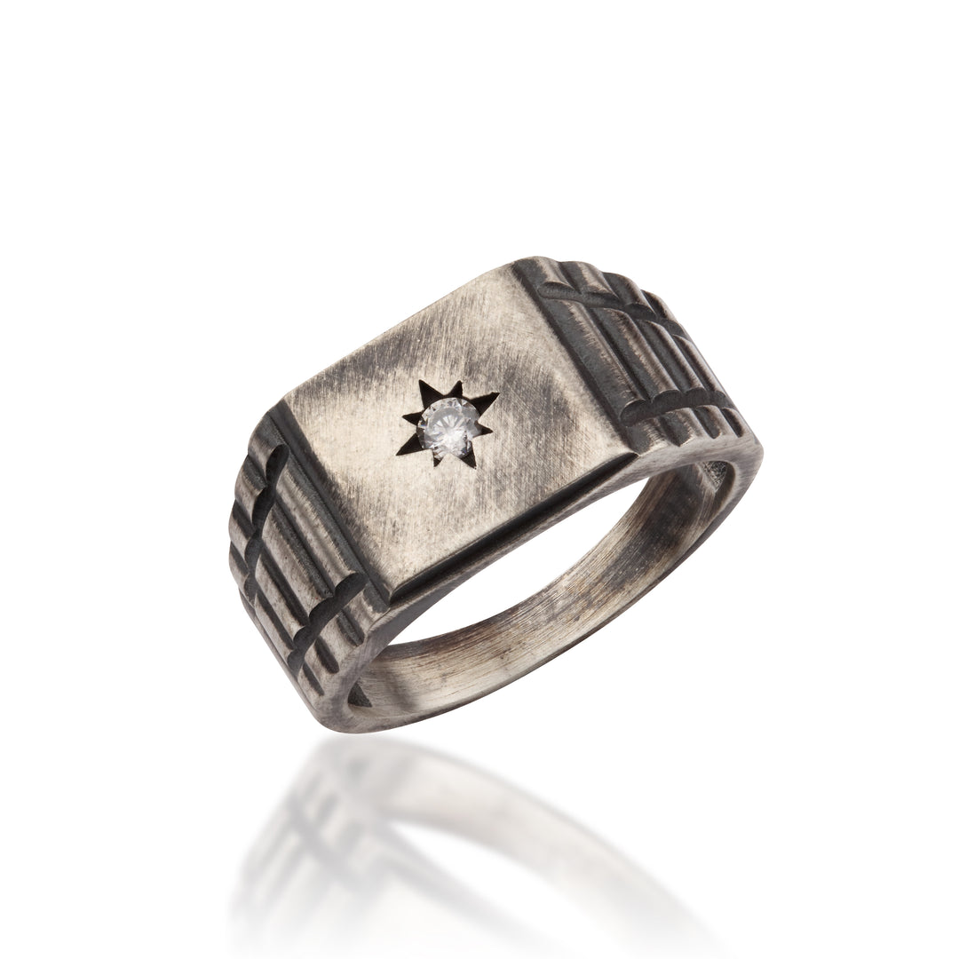 14K Solid Gold North Star Men Ring EY26