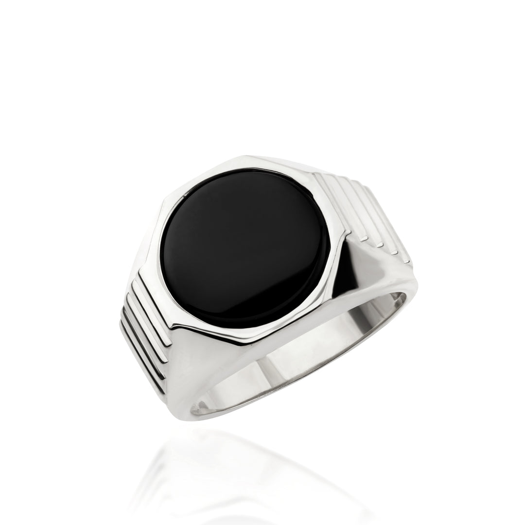 14K Solid Gold Men Onyx Stone Ring EY29