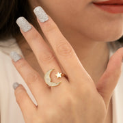 14K Solid Gold Moon And Star Ring Y251