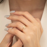 14K Solid Gold Moon And Star Ring Y237