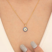 14K Solid Gold Evil Eye Necklace K114