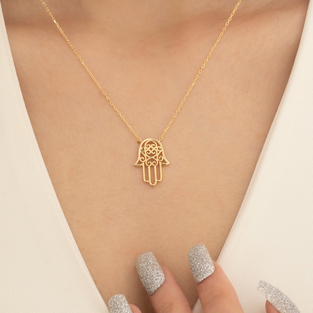 14K Solid Gold Hamsa Necklace K121