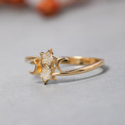 14K Solid Gold Moon And Star Ring Y237