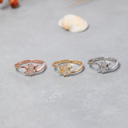 14K Solid Gold Moon And Star Ring Y237