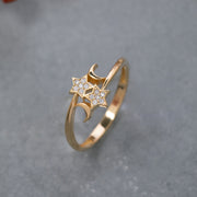 14K Solid Gold Moon And Star Ring Y237