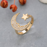 14K Solid Gold Moon And Star Ring Y251