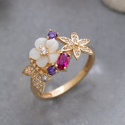 14K Solid Gold Magnolia Ring Y244
