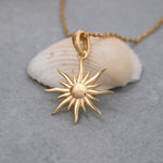 Load image into Gallery viewer, 14K Solid Gold Sun Necklace K115
