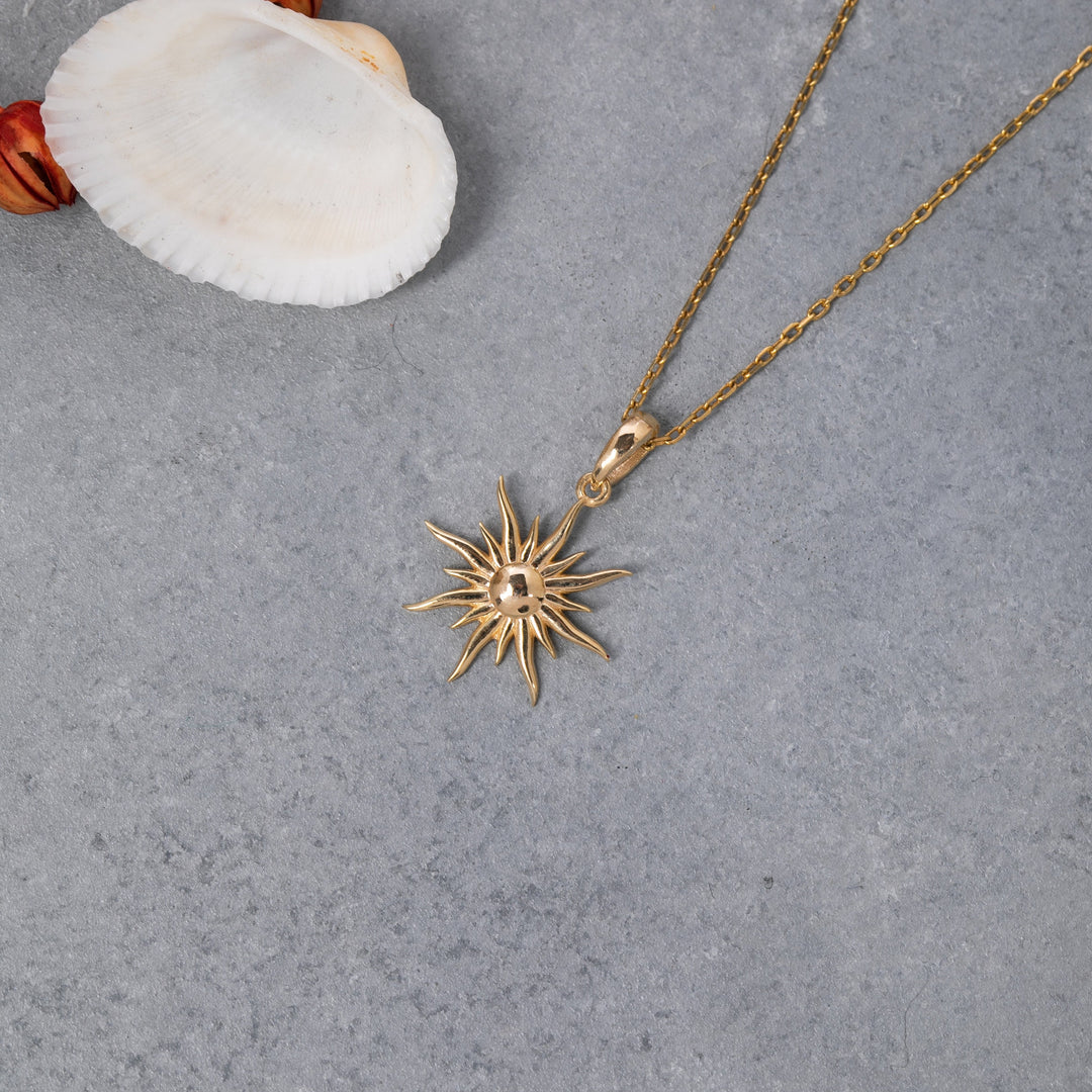 14K Solid Gold Sun Necklace K115