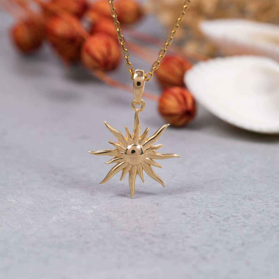 14K Solid Gold Sun Necklace K115