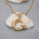 Load image into Gallery viewer, 14K Solid Gold Moon&amp;Star Necklace K119
