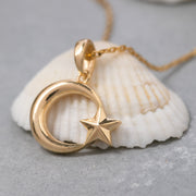 14K Solid Gold Moon&Star Necklace K119