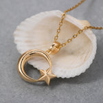 Load image into Gallery viewer, 14K Solid Gold Moon&amp;Star Necklace K119
