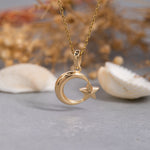 Load image into Gallery viewer, 14K Solid Gold Moon&amp;Star Necklace K119
