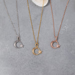 Load image into Gallery viewer, 14K Solid Gold Moon&amp;Star Necklace K119
