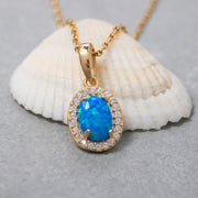 14K Solid Gold Blue Opal Necklace K117