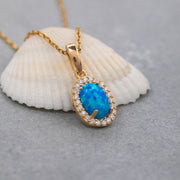 14K Solid Gold Blue Opal Necklace K117